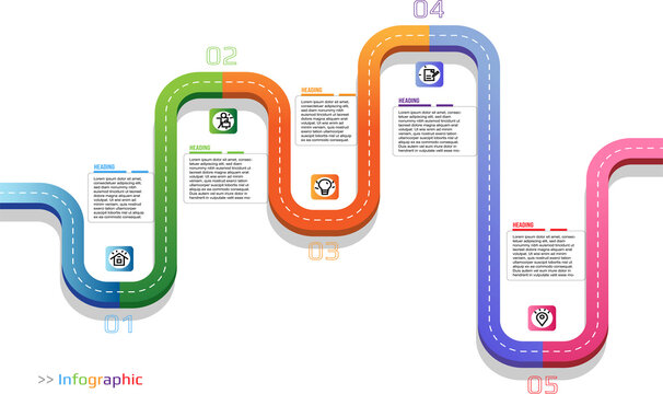 Infographic colorful roadmap, timeline business design template. Street Infographic. Vector illustration.