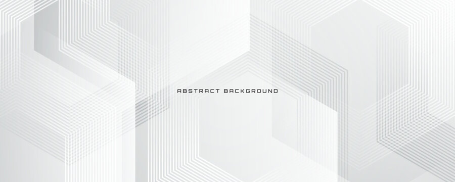 White geometric abstract background overlap layer on bright space with lines effect decoration. Modern graphic design element hexagons style concept for banner, flyer, card, cover, or brochure