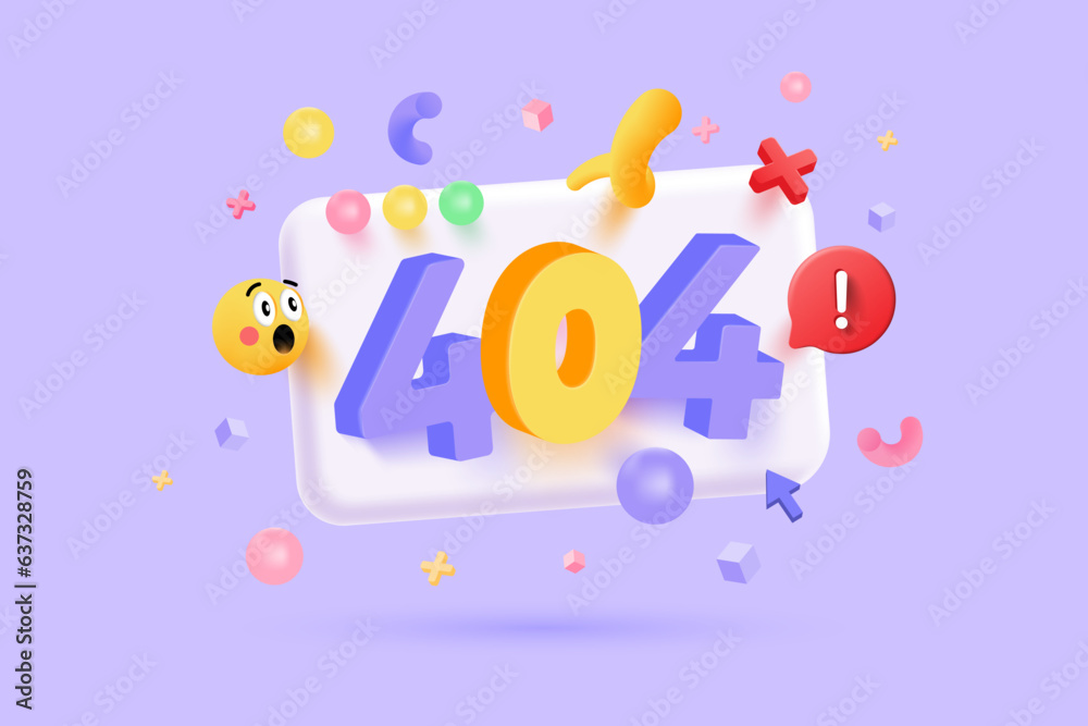 Wall mural page not found 404 design. 404 error web page concept. minimal style. 3d rendering. vector illustrat