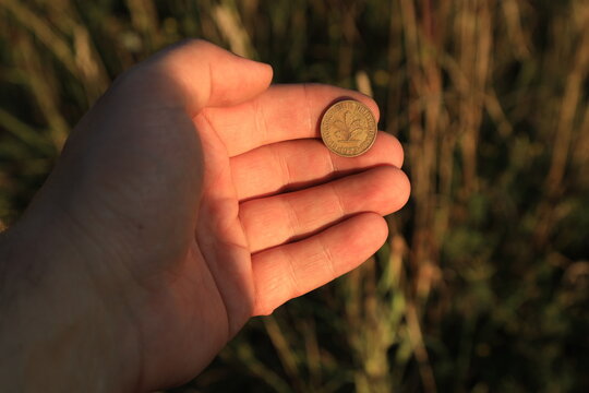 Coin ten pfennig in hand