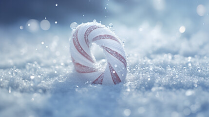 christmas candy on snow.Generative Ai