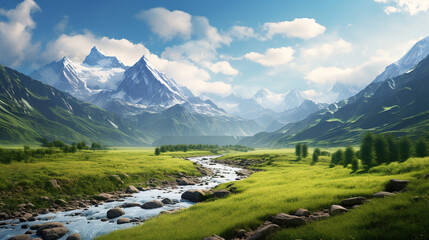 Fototapeta premium landscape with lake and mountains. Generative Ai