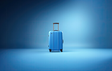 blue Travel Suitcase on Blue background