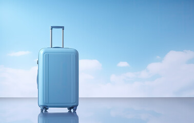 blue Travel Suitcase under the Blue Sky clouds