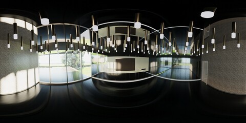 3d illustration spherical 360 vr degrees, a seamless panorama of the room and office interior design (3D rendering)