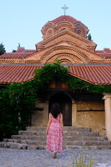 Church of Virgin Mary Peribleptos of Ohrid and a woman visiting