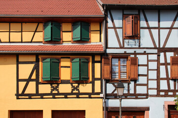 half-timbered houses in ribeauvillé in alsace (france)