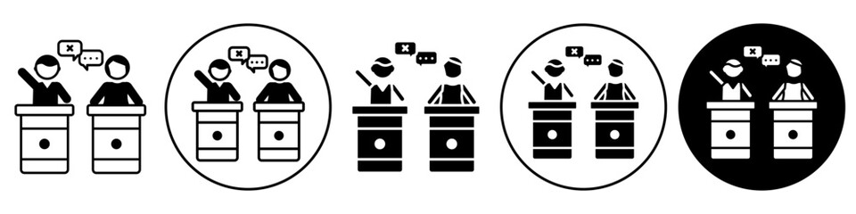 Political Debate Icon. Quarrel symbol in flat outline style. Vector set of political discussion in loud voice in senate of congress or republican. Logo of two different parties arguing