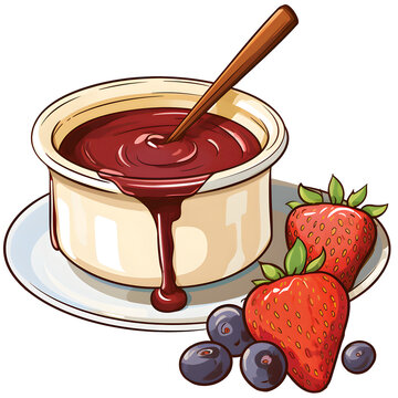 chocolate fondue with strawberries and blueberries clip art preview