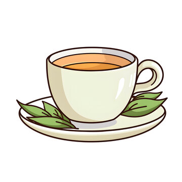 white teacup saucer green tea leaves clip art preview