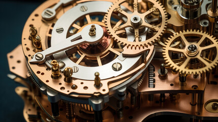 Fototapeta na wymiar old watch mechanism. Generative Ai