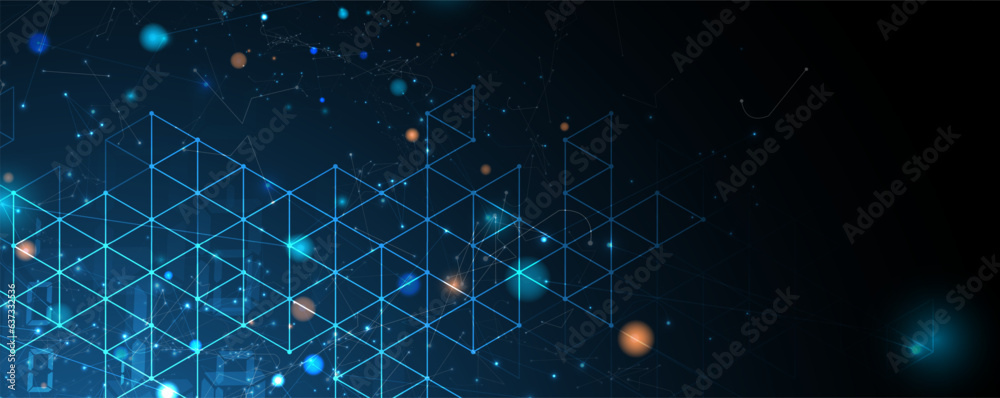 Aufkleber technology banner design with hexagons abstract background.