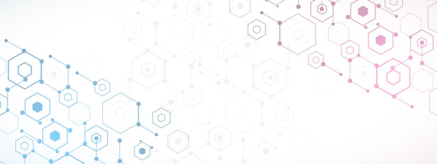 Technology banner design with hexagons abstract background.