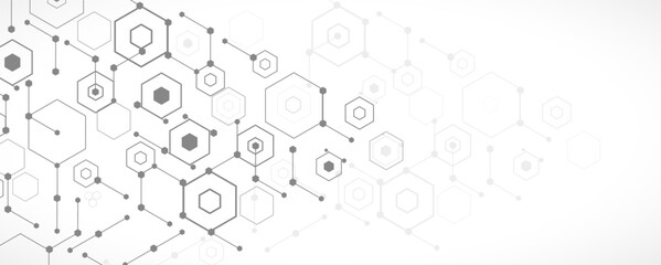Technology banner design with hexagons abstract background.