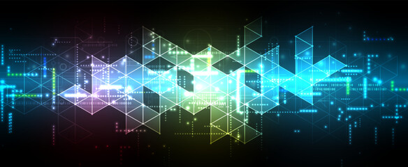 Obraz premium Technology banner design with hexagons abstract background.