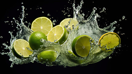 lime in water splash.Generative Ai