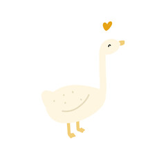 Vector illustration bird, white goose with heart scandinavian style