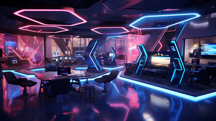 A neon-lit cybercafe