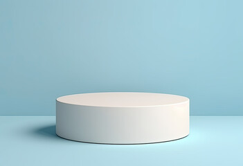 white circle podium with sky blue background for product placement