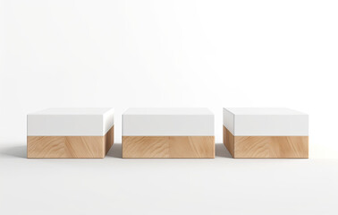 Three wooden box mockup white background