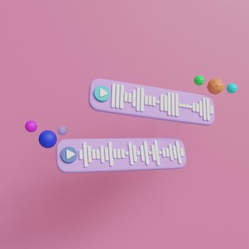3D voice messages icon with sound wave. Message bubble for social media and technology on pink background. 3D icon render illustration