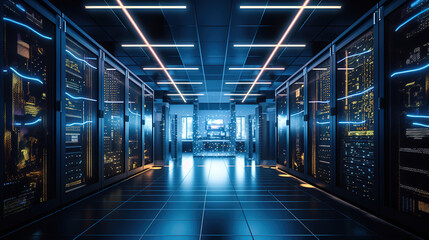 Fototapeta premium server room futuristic concept.Generative Ai