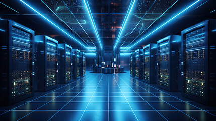 Fototapeta premium server room futuristic concept.Generative Ai