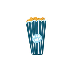 Vector illustration blue glass with popcorn sweets in cartoon style for design of children's rooms