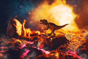 Tyrannosaurus rex silhouette in smoke.
