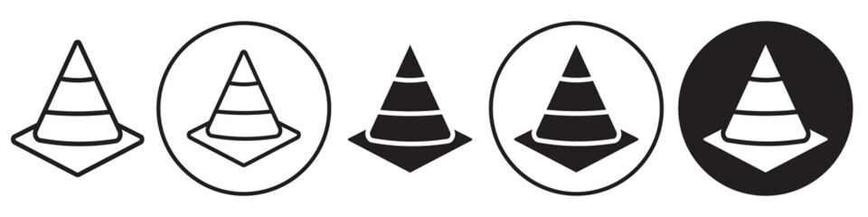 Safety cone icon. Symbol of renovation of road side work in progress shows danger or warning about maintenance of road. Vector sign of closed marking block the path way  in construction project