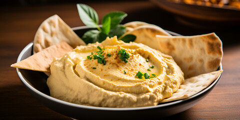 Delicious Hummus and Pita Bread: A Perfect Snack Combo Healthy Mediterranean Hummus and Pita Platter AI Generative 