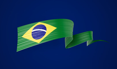 3d Flag Of Brazil 3d Wavy Shiny Brazil Ribbon Isolated On Blue Background 3d Illustration