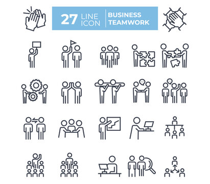 outline Teamwork icon set.cooperation and collaboration icons. Business team working together. Vector illustration