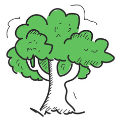 Tree doodle icon vector isolated. Symbol of green plant. Tree with leaves and branches. Hand-drawn illustration.