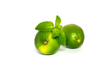 Natural fresh lime and mint isolated on white background