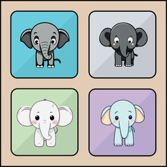 Elephant cartoon art icon set