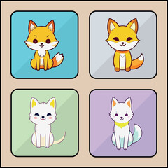 Fox cartoon art icon set