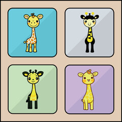 Giraffe cartoon art icon set