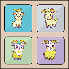 Goat cartoon art icon set