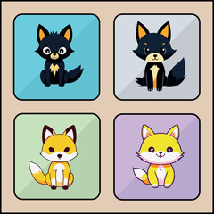 Fox cartoon art icon set