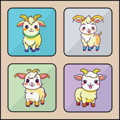 Goat cartoon art icon set