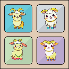 Goat cartoon art icon set