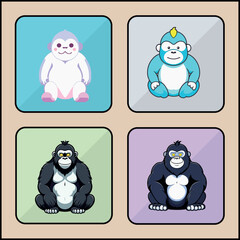 Gorilla cartoon art icon set