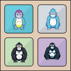 Gorilla cartoon art icon set
