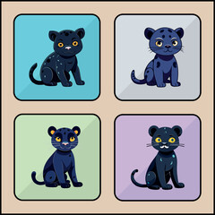Panther cartoon art icon set