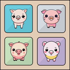 Pig cartoon art icon set