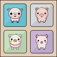 Pig cartoon art icon set