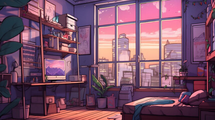bedroom in anime style Made with Generative AI