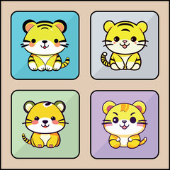 Tiger cartoon art icon set