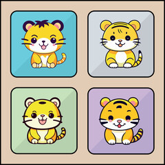 Tiger cartoon art icon set